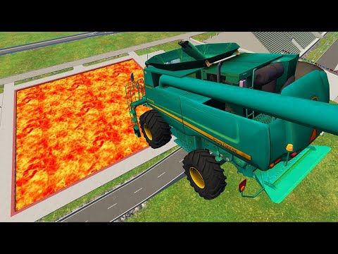Cars vs Lava Pools Monster Truck, School Bus, Tank #19 – BeamNG.Drive