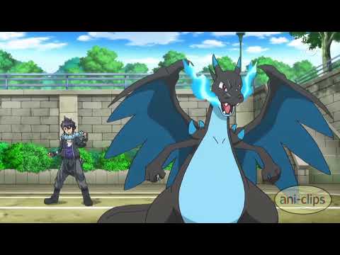 Ash's Greninja vs Alain's Mega Charizard X & First Meet - Pokemon XY&Z