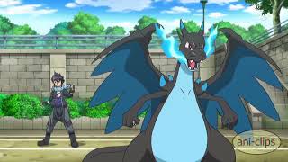 Ash's Greninja vs Alain's Mega Charizard X & First Meet - Pokemon XY&Z