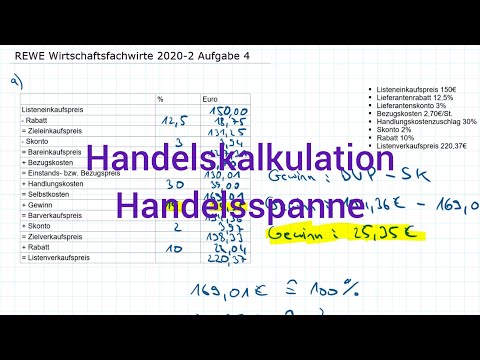 REWE Wirtschaftsfachwirte 2020-2 Herbst Aufgabe 4 - Handelskalkulation, Handelsspanne