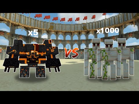 x5 Netherite Monstrosity vs x1000 Iron Golems in Minecraft