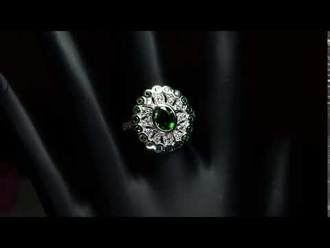 Серебряное кольцо с натуральным Хромдиопсидом и Cz 17р видео