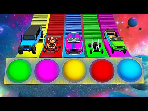 Cars vs Slide Color with Portal Trap - Flatbed Trailer Long Cars Transport of Color #3 BeamNG