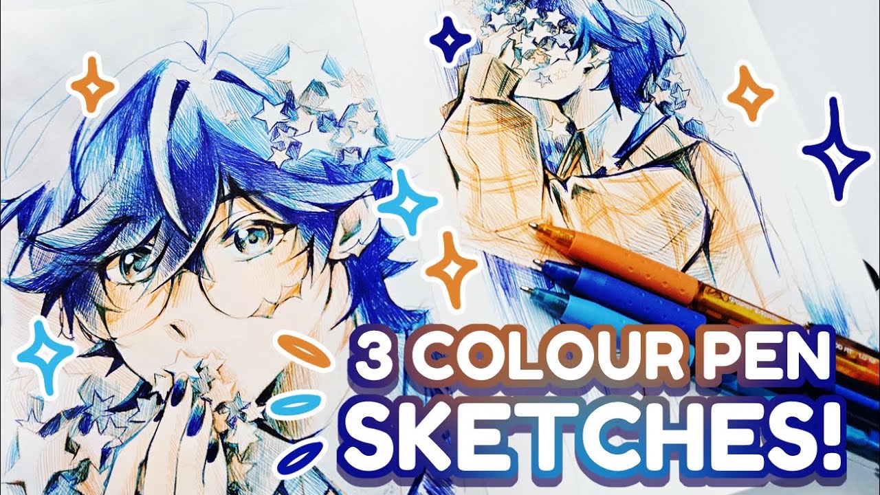 3 COLOURS! Ball Point Pen Sketches~