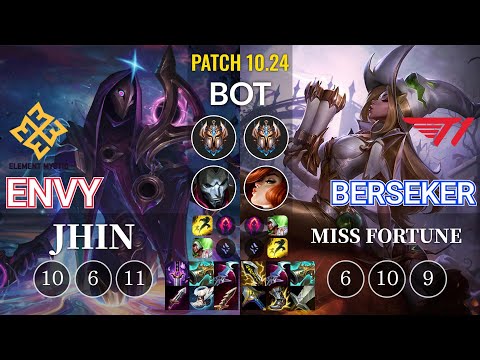 EM Envy Jhin vs T1 Berseker Miss Fortune Bot - KR Patch 10.24