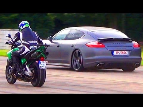 Porsche Panamera TURBO S vs SUZUKI﻿ B King Motorcycle Viertelmeile 1/4 Mile Race Rennen Motorrad