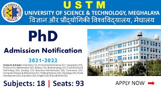PhD Admission Notification 2021 in UNIVERSITY OF SCIENCE & TECHNOLOGY MEGHALAYA | USTM PhD Admission