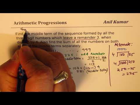 Find the Middle Term and Sum of later half of AP with remainde 3 when divided by 4