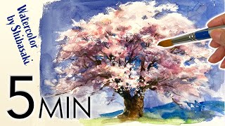 【5分でわかる】ソメイヨシノ(桜の木)の描き方 / 水彩画初心者必見! / 簡単なのに立派に見えるように描くコツ