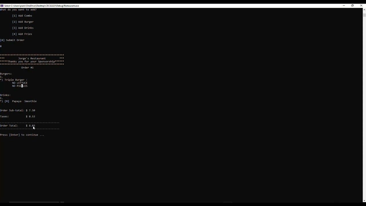 Restaurant System Video