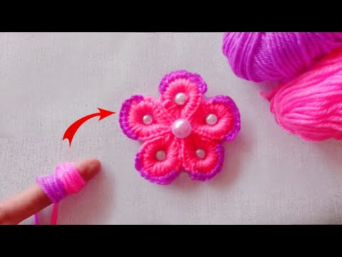 Superb Woolen Flower Making Trick Using Finger - Hand Embroidery Amazing Flower Design