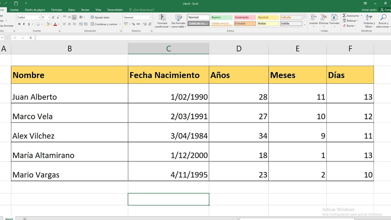 Como calcular la edad en Excel (Años, meses días 2019)