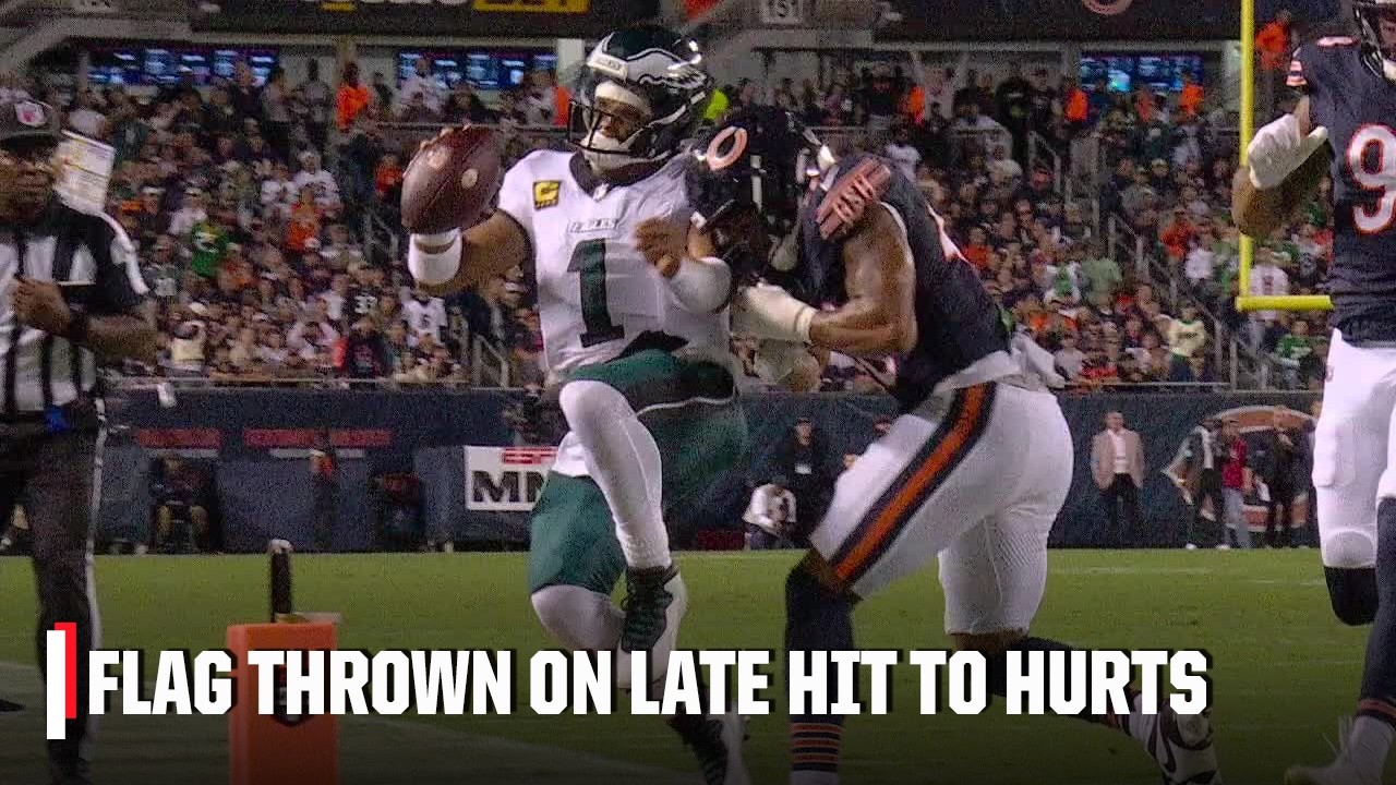 Jalen Hurts heads to medical tent after taking out of bounds hit | NFL on ESPN