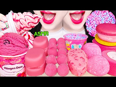 ASMR PINK ICE CREAM *PARFAIT, CHOCOLATE ICE CREAM, HAAGEN-DAZS 핑크 아이스크림, 구슬 아이스크림 먹방 MUKBANG