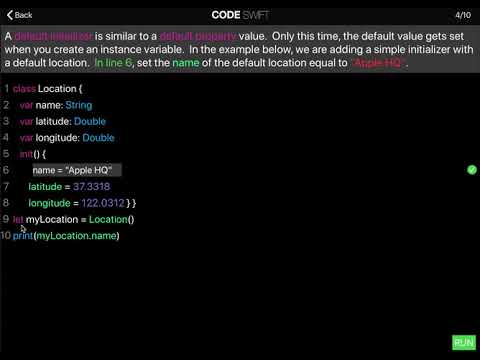 Learn Swift: Default initializer (Chapter 18 Lesson 4)