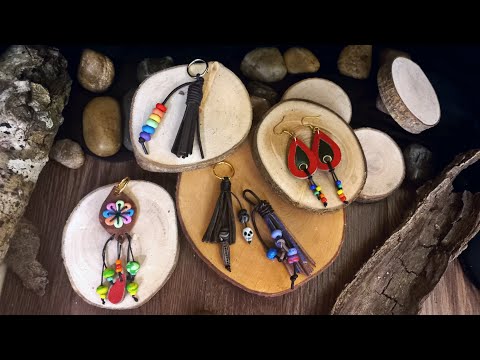 Making Accessories out of Leather scrap  + DIY Polymer Clay Beads | Leather Earrings and Keychain
