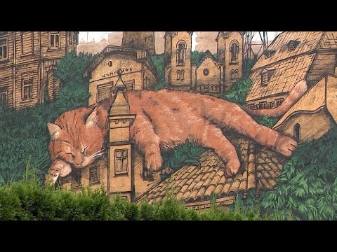 Latvian mural features red cat named Peach