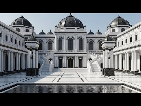 Ultra-Realistic Black & White Palace – Full Exterior Daylight Cinematic Tour