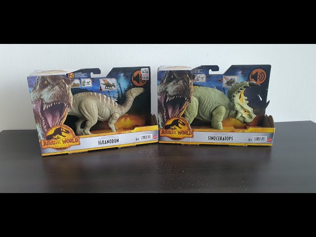 Vídeo relacionado con Jurassic World Dominion Roar Strikes Sinoceratops Dinosaurio figura de acción con sonidos, juguete +4 años (Mattel HDX43)