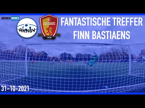 De 2-1 gescoord door Finn Bastiaens van RKHSV in de wedstrijd tegen SV Hulsberg (zondag 31-10-2021)