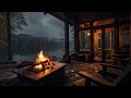 Cozy Cabin on Lakeside with Heavy Rain falling outside | Crackling Fireplace to Relax and Sleeping