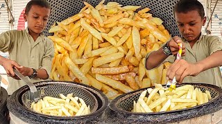 13 Years Old Kid Selling FRENCH FRIES 🍟 Street Food Afghani Fries Recipe - Hardworking Afghani Boy