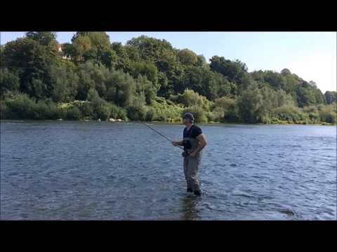 Spey casting - body rotation and abrupt stop on forward delivery (slow motion)