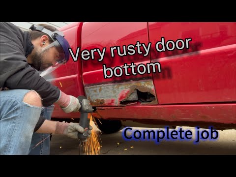 Rust repair on a door skin bottom.