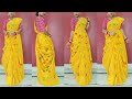 Saraswati Puja Saree Style With Yellow Jamdani Saree Bengali Atpoure Saree Draping
