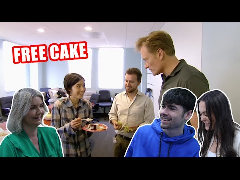 BRITISH FAMILY REACTS | Conan Busts His Employees Eating Cake!