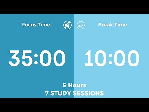 5-Hour 35/10 Pomodoro Timer | No Music | 35min Study & Focus Sessions | Silent ADHD Countdown