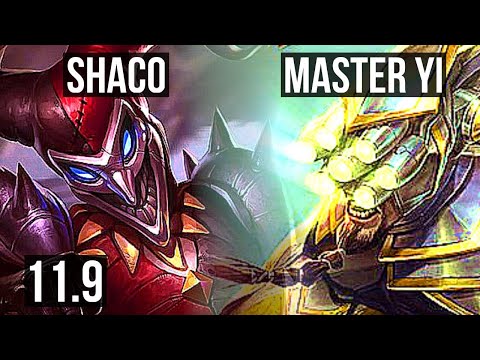 SHACO vs MASTER YI (JUNGLE) | 14/0/9, Legendary, 600+ games, Rank 10 Shaco | NA Grandmaster | v11.9
