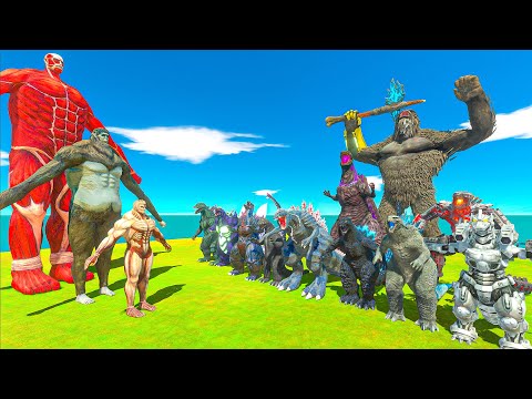 Team Colossal Titan x Monsters vs Team Kong x Godzilla - Animal Revolt Battle Simulator