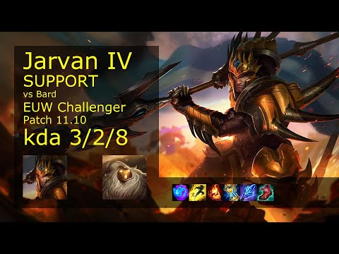 Jarvan IV Support vs Bard - EUW Challenger 3/2/8 Patch 11.10 Gameplay