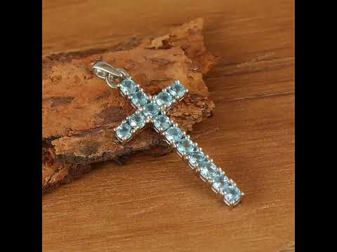 Swiss Blue Topaz 925 Sterling Silver Cross Pendant Gift for Her