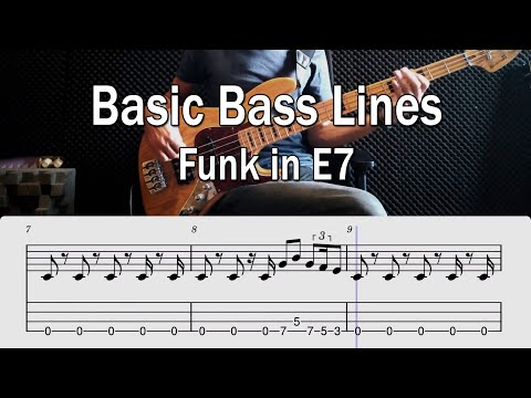 Basic Bass Lines - Funk in E7 - 96bpm - Sheet Music