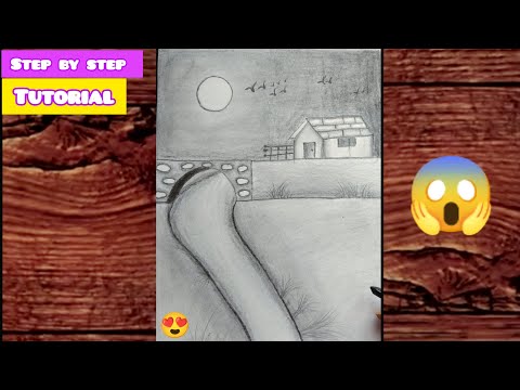 😍 Landscape and Nature Scenery Drawing - Very Easy Pencil Drawing✍️ - Sunset Landscape Drawing😱😱