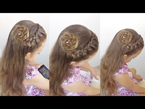 Penteado Infantil trançado com flor de cabelo