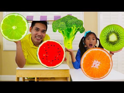 Wendy Pretend Play w/ Giant Fruit & Veggies Pillow Kids Food Toys Video