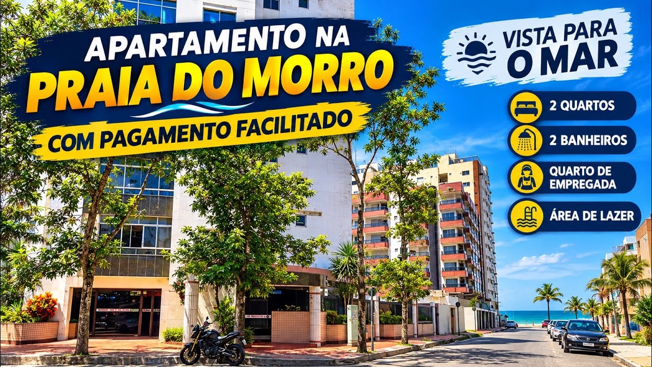 Apartamento na Praia do Morro com vista para o mar, pagamento facilitado e área de lazer