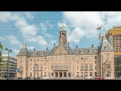 Hyperlapse of Rotterdam City Hall or Stadhuis at Coolsingel. Netherlands