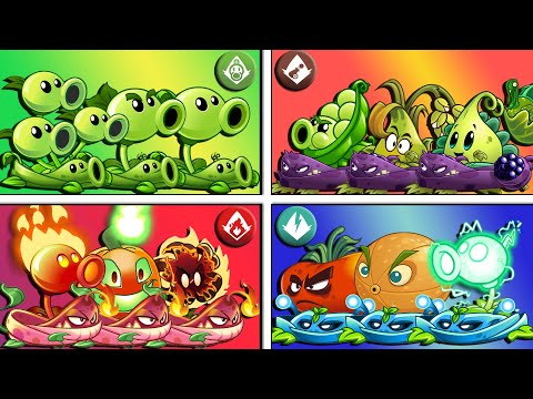 4 Team Plants Battlez PEA vs LAUNCH vs ELECTRIC vs FIRE - PvZ 2 Team Plants vs Team Plants