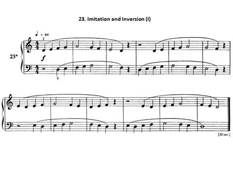Béla Bartók. Mikrokosmos Volumen 1. 23 Imitation and Inversion (I) Audición. Partitura