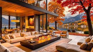 Mellow Jazz Amid Beautiful Autumn Colors - Soothing Jazz In A Warm Lakeside Living Room Ambience