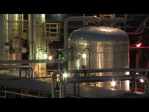 Oil Refinery At Night 5 - Zoomout. Stock Footage