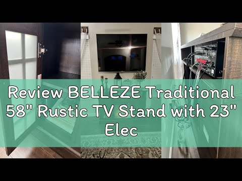 BELLEZE Traditional 58" Rustic TV Stand with 23" Electric Fireplace Heater with Sound, Media Entertainment Center Console Table for TV up to 65" with Open Storage Shelves and Cabinets - Ashland Pine video review thumbnail