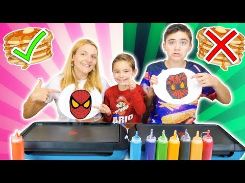 PANCAKE ART CHALLENGE 2 !!! - Mère VS Fils : Hamburger, Spiderman, Yoda, Cookie Monster ...