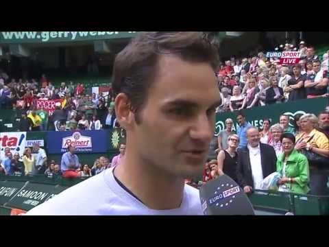 ATP Halle 2013 R2 Federer Vs Stebe On Court interview  In German