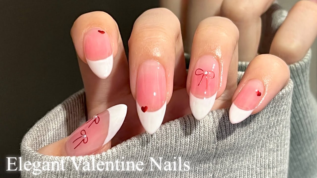 【セルフネイル】ちゅるんとチーク×ホワイトフレンチの上品バレンタインネイル💘/ジェルネイル