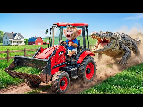 🚜🐒 iZi the Monkey Has a Nightmare! Red JCB Car Chased by Crocodiles – An Unexpected Ending 😱